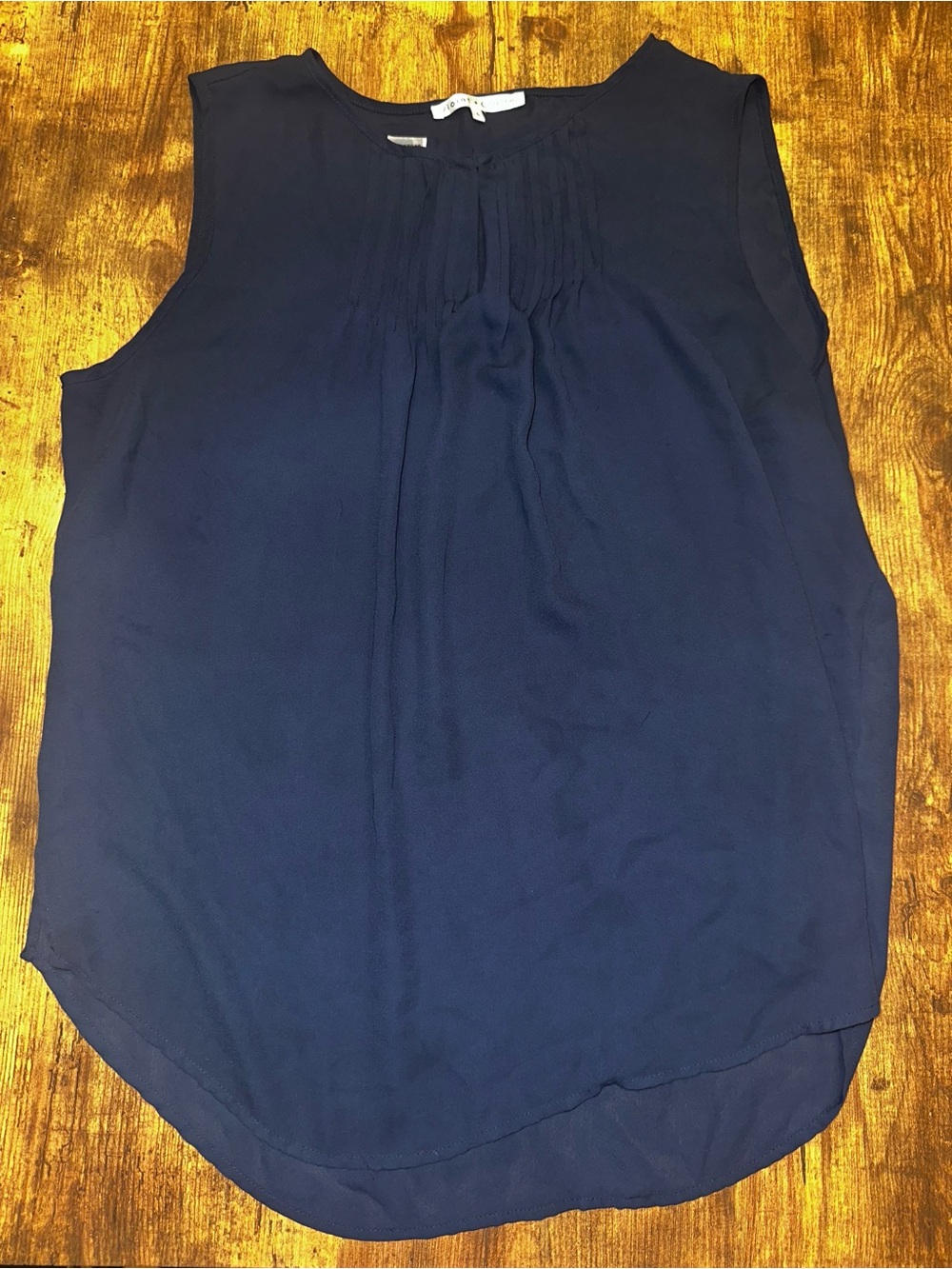 Violet & Claire Navy Sleeveless Pleated Blouse